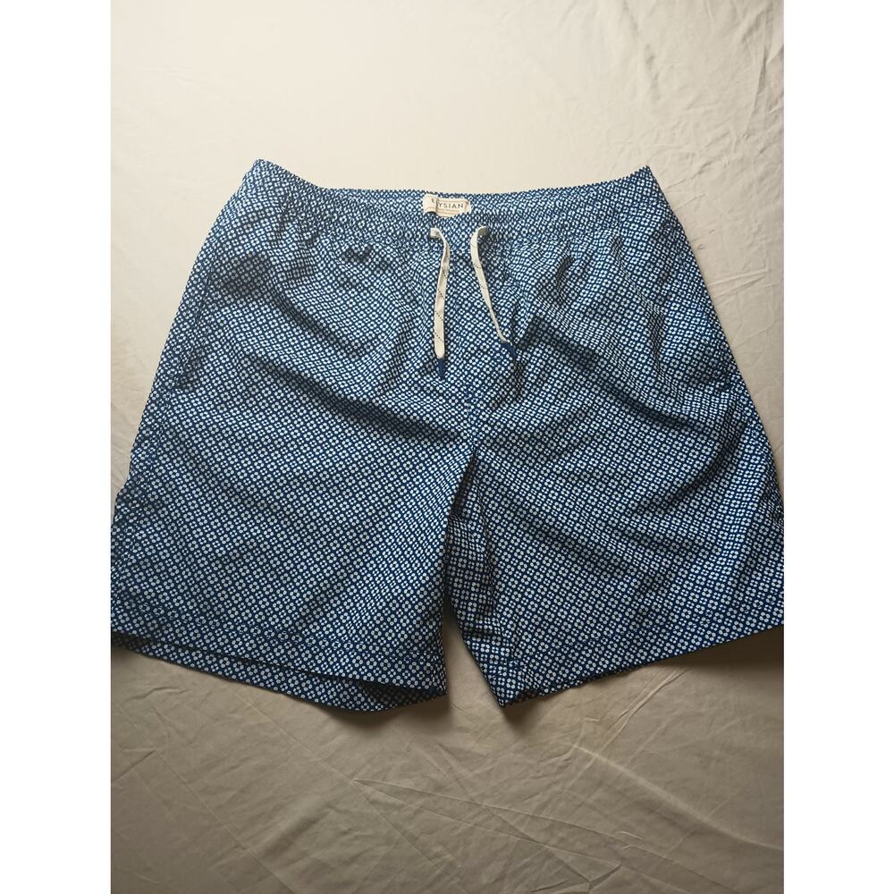 Elysian Swim Shorts Men Medium Blue White Printed Quick Dry Stretch Mesh Lined